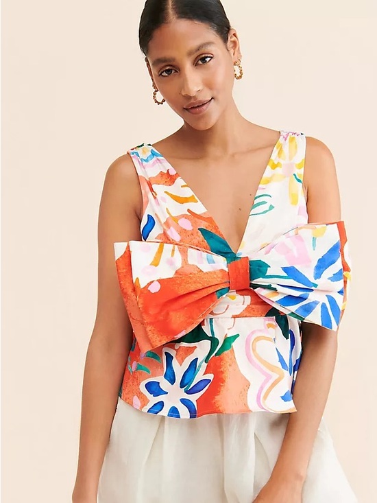 Anthropologie Tops - Hutch Anthropologie Meggy Bow Sleeveless Peplum Top Floral 1X NWT New